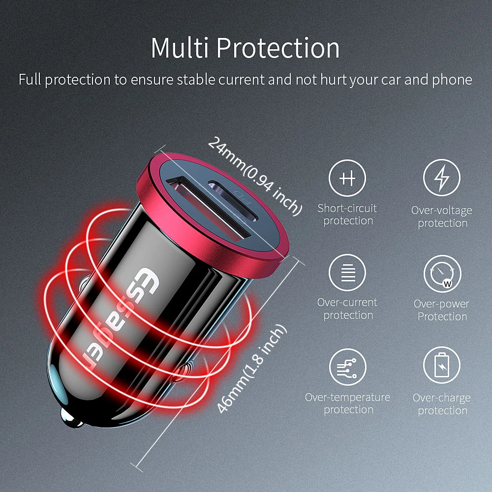 Автомобильное зарядное устройство Essager Quick Charge 4,0 3,0 USB PD зарядное устройство QC 3,0 4,0 Быстрая зарядка для Xiaomi huawei Supercharge автомобильное зарядное устройство для телефона