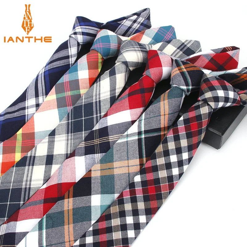 

2018 brand cotton tie high quality mens fashion casual 6cm width narrow corbatas plaid neck ties for men slim neckties wholesale