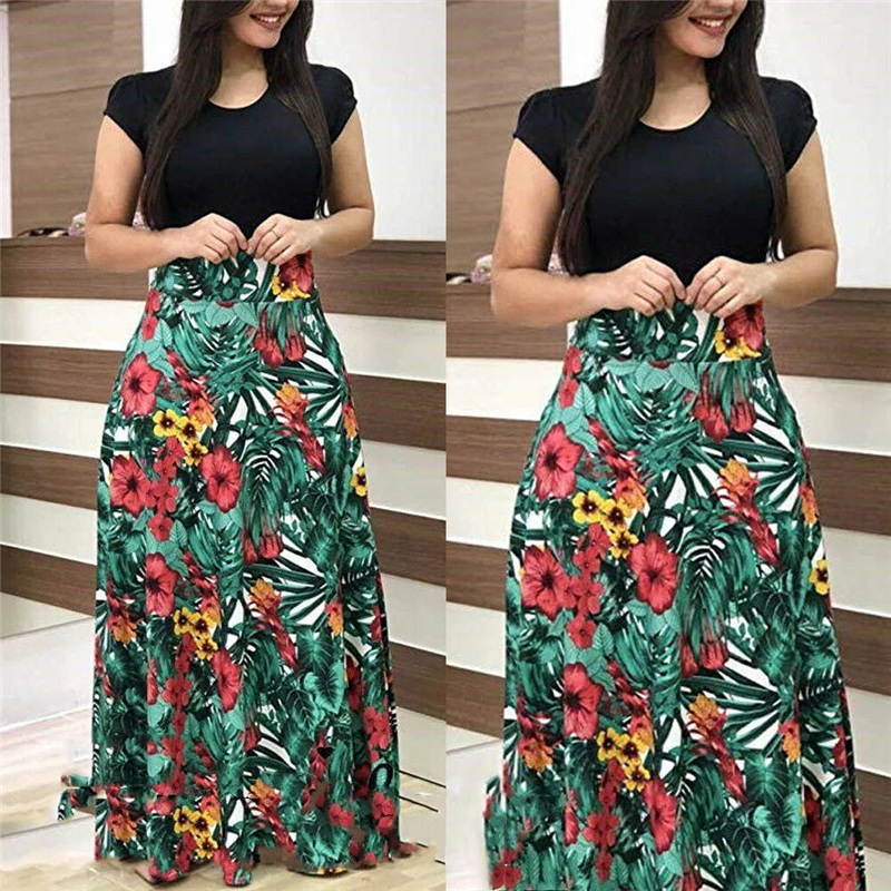 2019 Popular Women Long Skirt Floral Maxi Dress Prom Evening Party High Waist Floor-Length Top Beach Casual Sundress | Женская одежда