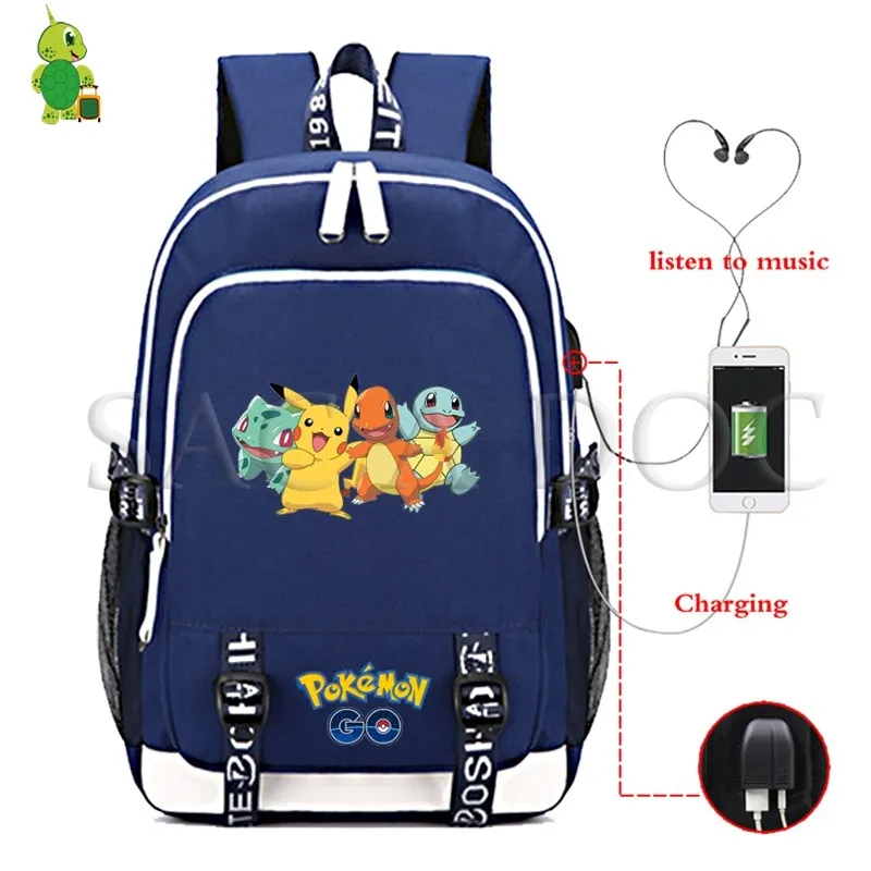 18 Рюкзак для ноутбука Pokemon Pikachu с usb-зарядкой для подростков, девочек, мальчиков, Gengar Eevee, школьные сумки, многофункциональные повседневные дорожные сумки - Цвет: 18
