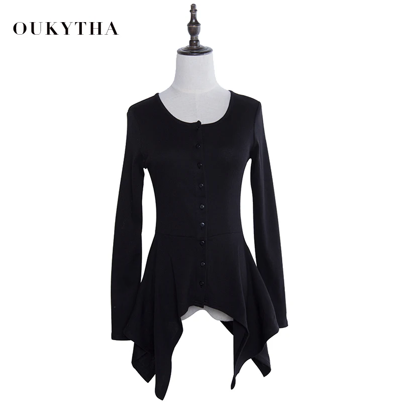 

2018 Free Shipping New Fashion Women Korean Slim Cotton Black Coat Ladies Designer Irregular Long sleeve button tops T15150