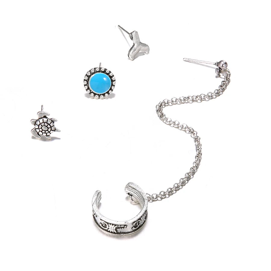 

Punk Style Silver Color Earring Sets Ethnic Bohemia Ear Clip Stud Earrings For Women Animals Earrings 4pcs Stud Earrings