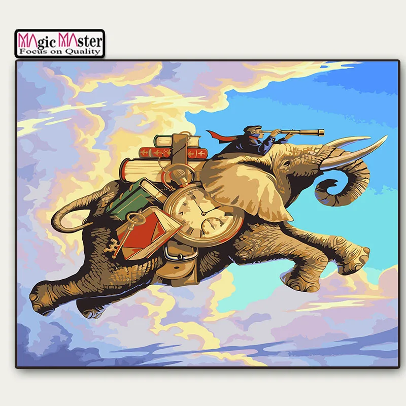 UnFrame картина масляная живопись по номерам Летающий Слон Настенный декор diy на