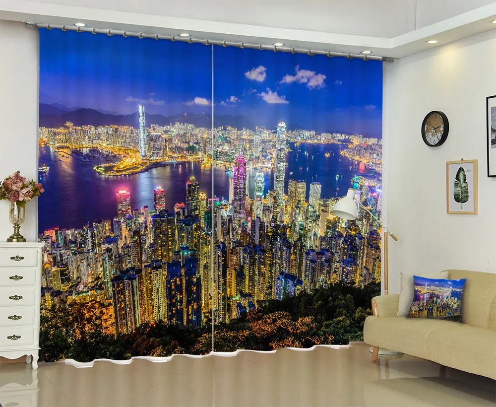 

City Night Scene 3D Window Curtain For Living Room