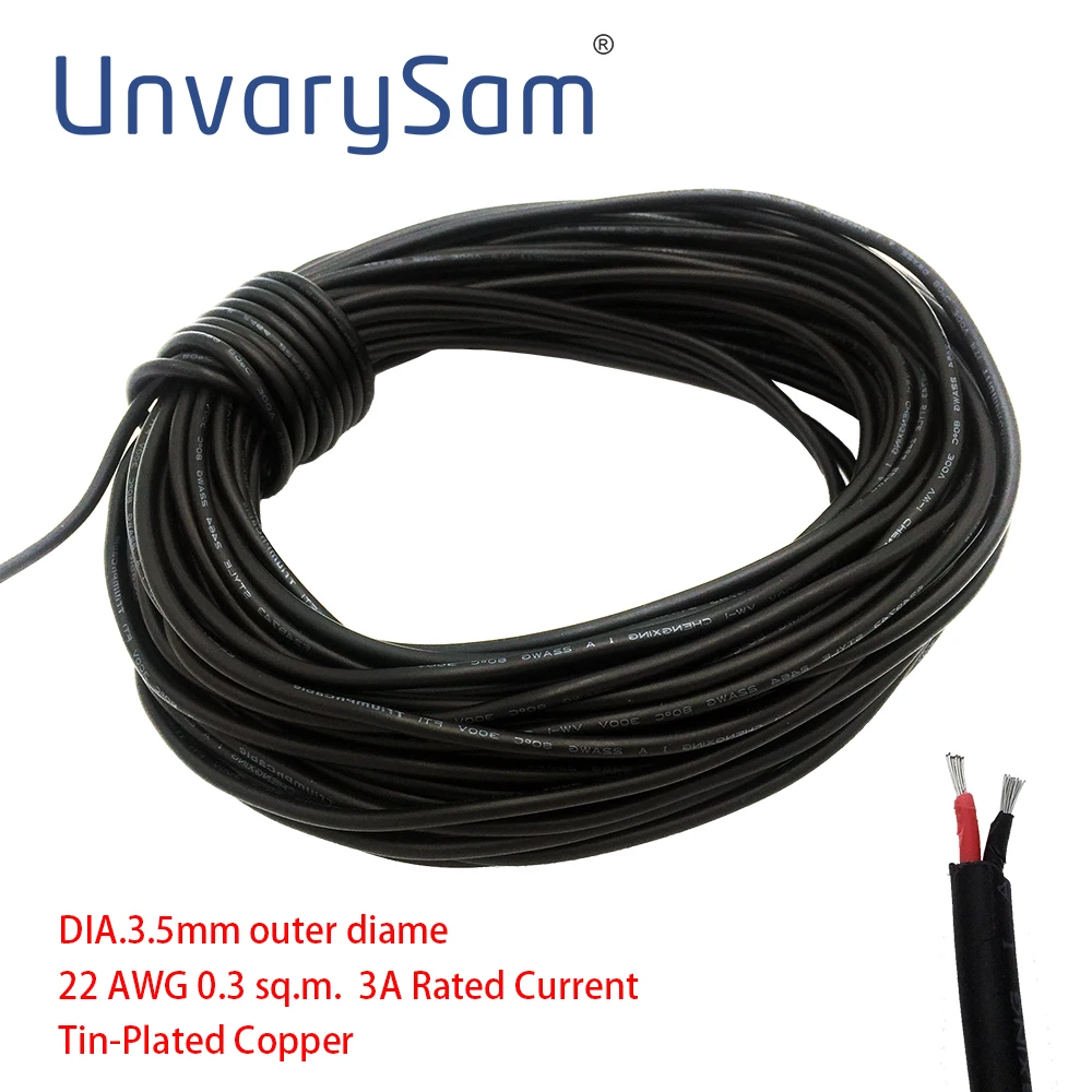 UnvarySam Черный с курткой светодио дный светодиодный удлинитель провода шнур 2Pin 22AWG 3A Номинальный ток ПВХ изоляцией провода для водонепрони