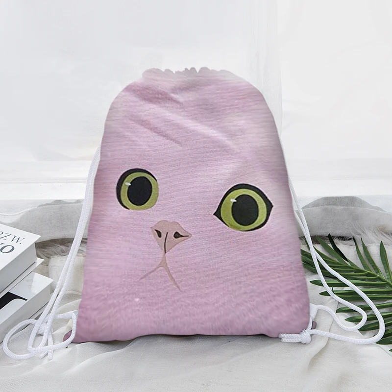 Kawaii Упакованные Печатные Симпатичные кошки и собаки Expression Drawstring сумки легкие