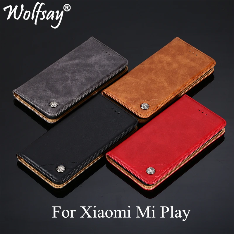 

Wolfsay For Xiaomi Mi Play Case Triangle Pattern Flip Cover PU leather & Soft TPU Inside Cases for Xiaomi Mi Play Without Magnet
