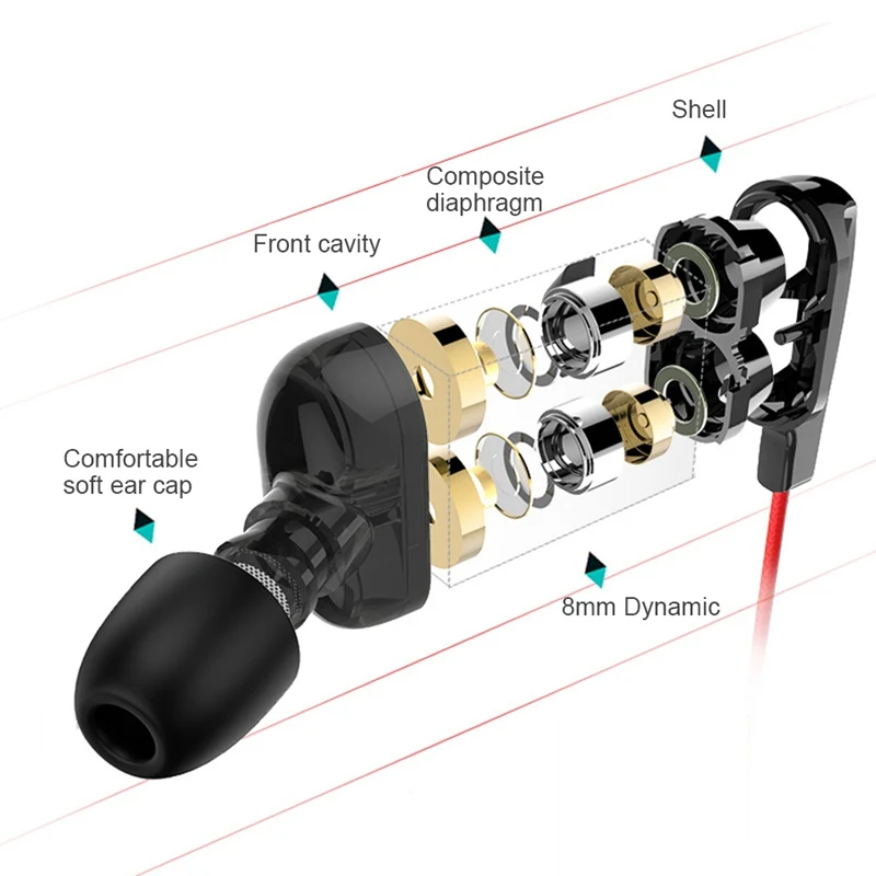 Мини-наушники проводные наушники с двумя драйверами микрофоном для телефона