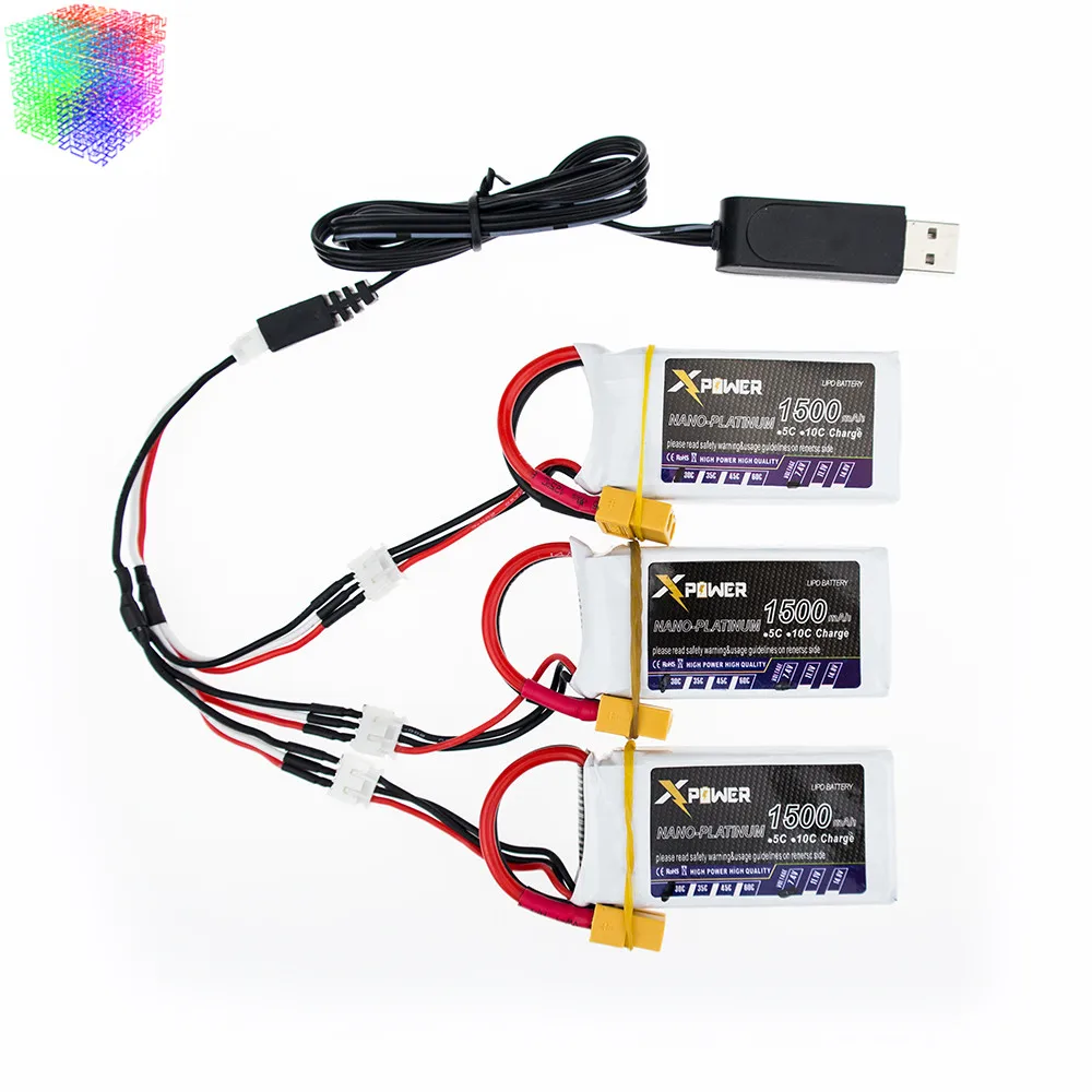7.4V 1500mAh 2s Lipo battery 30C max 35C Xpower 3pcs and USB charger XT60 / T plug for RC Helicopter Quadcopter drone part | Игрушки и