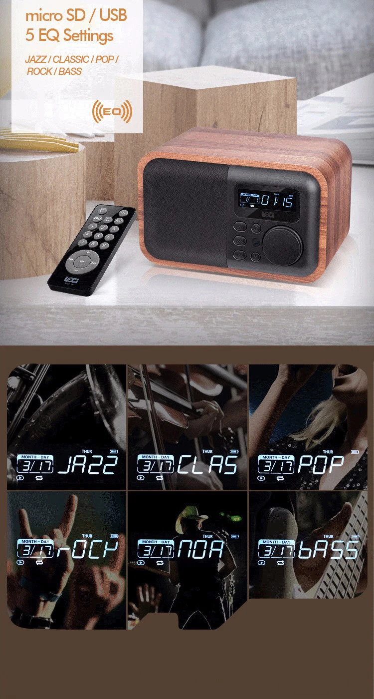 EStgoSZ Деревянный Радио Bluetooth динамик с FM Поддержка Будильник Дисплей время Micro SD/TF карта USB пульт дистанционного управления mp3-плеер