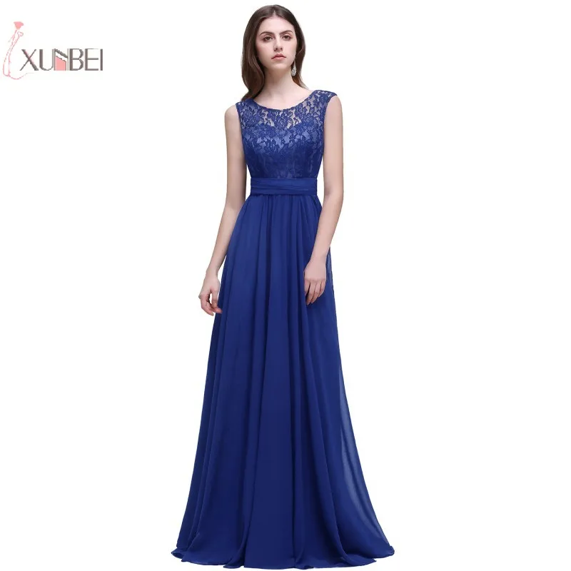 

Plus Size Chiffon Elegant 2019 Long Prom Dresses Sleeveless Royal Blue Prom Gown Gala vestidos de festa Longo