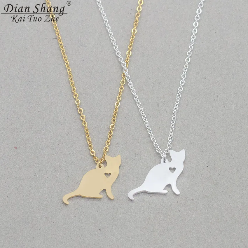 Fashion Feline Jewelry Cat Lover Necklace Stainless Steel Gold Silver Color Chain Collares Collier Children's Bff Gifts 2017 New| |