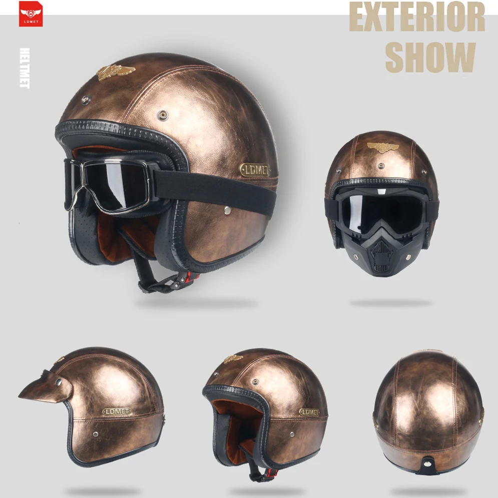LDMET Кожа PU casco moto Винтаж moto rcycle шлем capacetes de moto ciclista панк Кафе racer с открытым лицом камуфляж