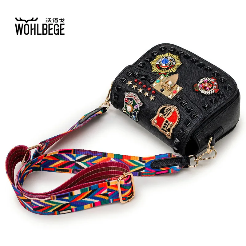 Wohlbege женская сумка на плечо, модная, с заклепками, с декоративной вышивкой, цветок, сумка-мессенджер, модная, с вышивкой, для девушек, из искусственной кожи, сумочка