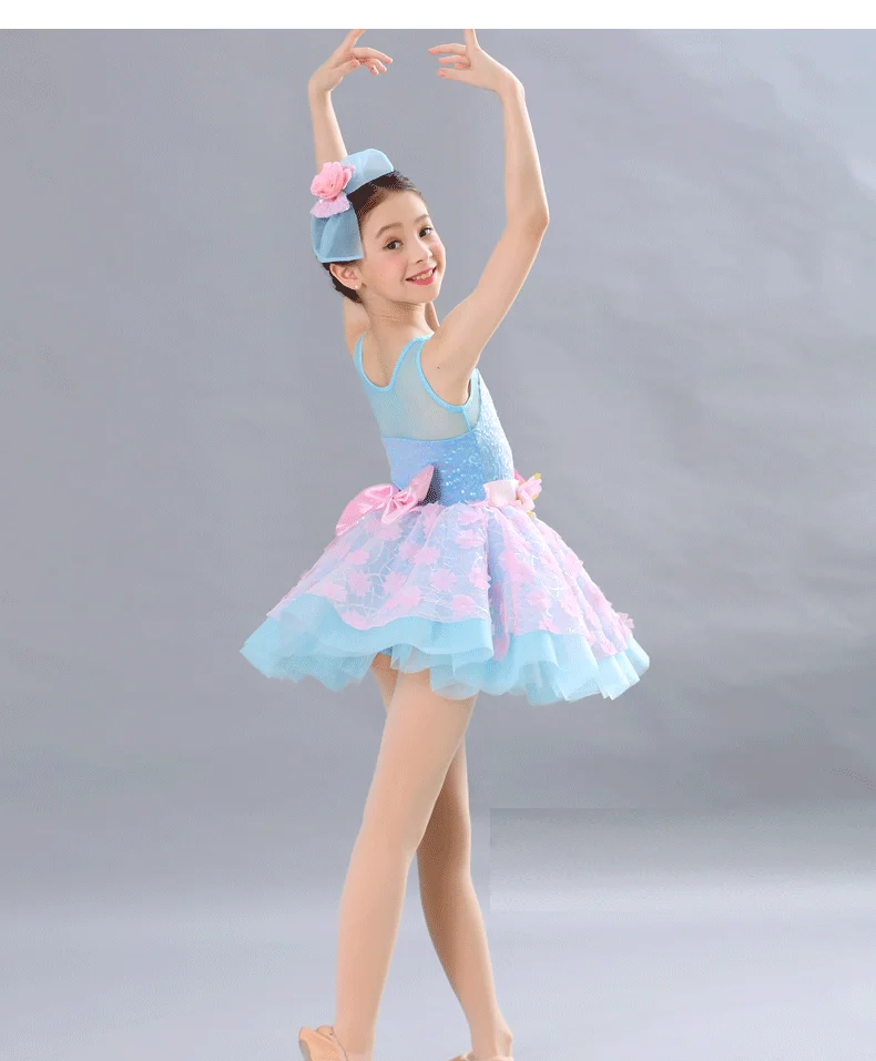 Girls Adult Ballet Tutu Dress Blue Costume Sequin Pink Flower Ballerina Performance Dance For Women | Тематическая одежда и