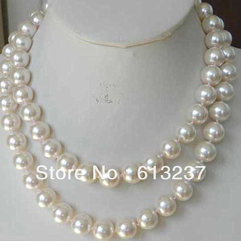 

Trendy 12mm charms white shell simulated-pearlround beads necklace hot sale long chains rope jewelry making 48inch GE4008