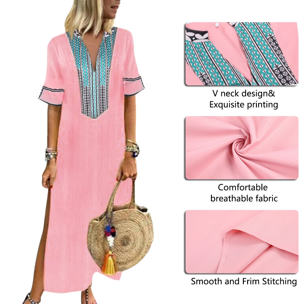 Женское платье с коротким рукавом HEFLASHOR повседневное однотонное v-образным