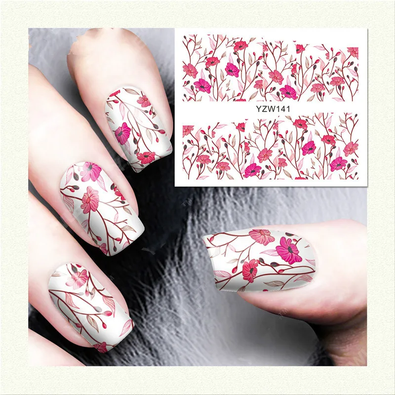 Красный 2 листа розы цветы наклейки для ногтей милые Nailart воды наклейки 3d Diy Японии Рисунок украшения Весна минимализм Blossom Dekors - Цвет: Красный