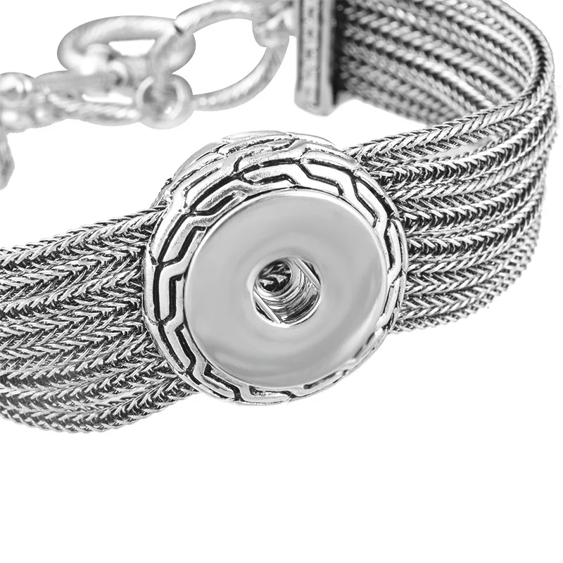 Multi Layers Snap Bracelet Ancient Silver Button 23cm Long Chain Bangle Fit 18mm Buttons DIY Jewelry | Украшения и аксессуары