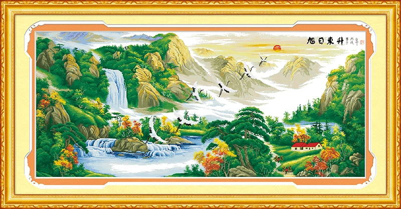 

Rising Sun 4 sunshine cross stitch set Chinese mountain river count print 18ct 14ct 11ct embroidery kit DIY handmade needlework