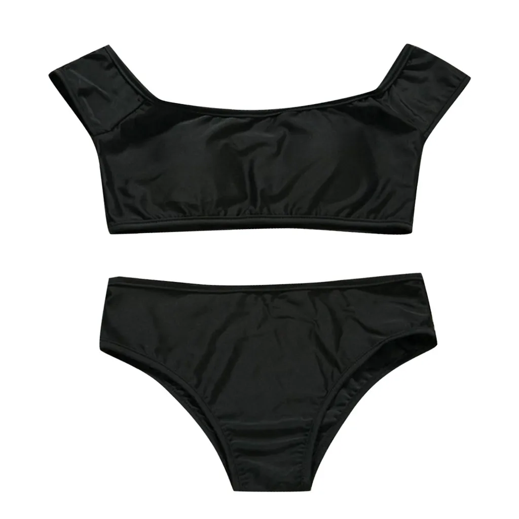 Женский Однотонный черный бюстгальтер пуш ап с низкой талией пляжный комплект