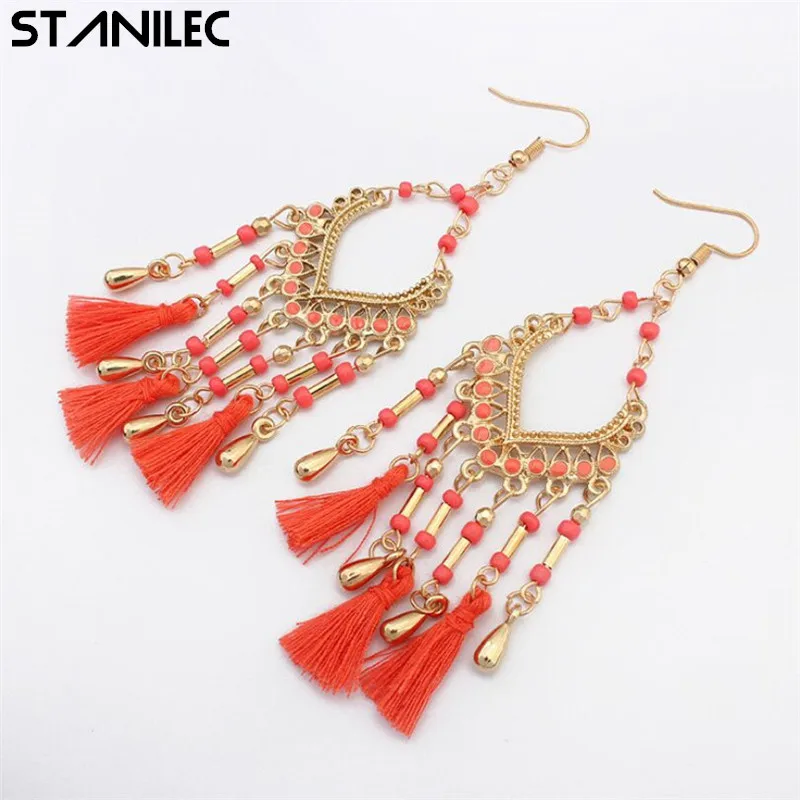 Stanilec Новая мода Красочные Ленточки Серьги Богемия Личность Элегантные длинные