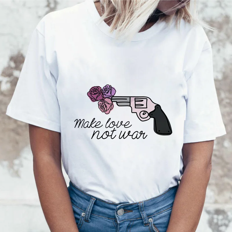 Make love not war Футболка тонкая секция женская 2019 Новая летняя модная хипстерская