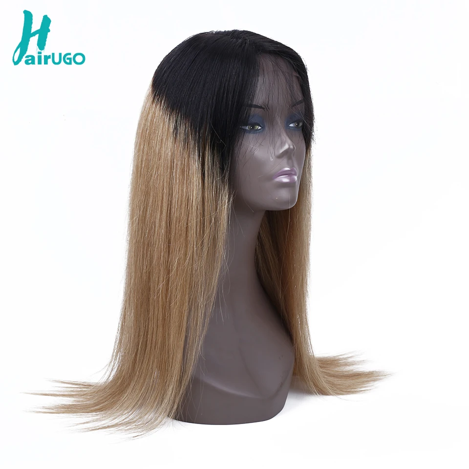 HairUGo T1B/27 перуанские волосы на кружеве парик Омбре кружева спереди прямые - Фото №1