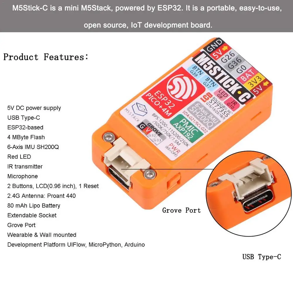 M5StickC ESP32 PICO Мини IoT макетная плата компьютер с цветным ЖК-экраном для Arduino и UIFlow программирования
