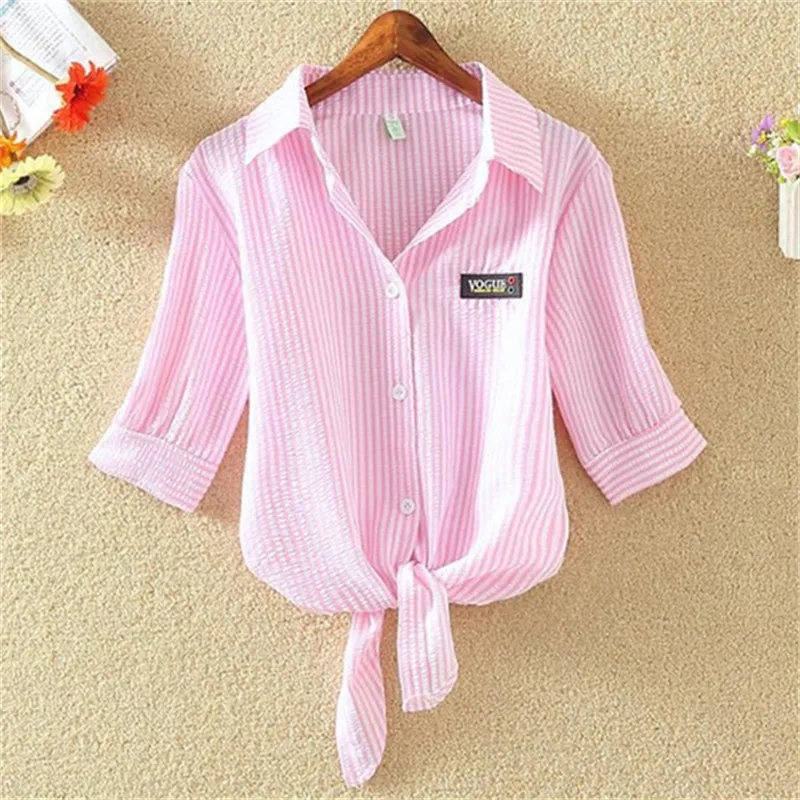 Женская блузка с принтом в полоску летняя шифоновая большого размера коротким