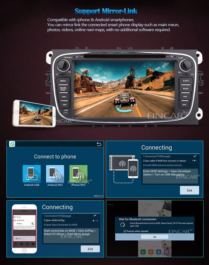 Бесплатная камера Android 5 1 для FORD Focus/S MAX/Mondeo/автомобильный DVD игрок двойной din SD Wi Fi
