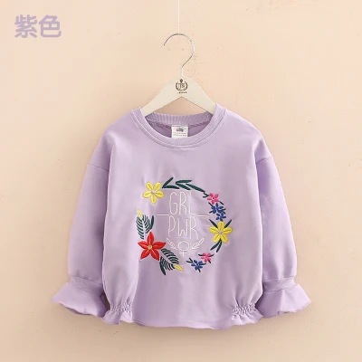 Autumn Spring Fashion Cute 2 3 4 5 6 7 8 9 10 Years Children Flower Letter Flare Trumpet Sleeve Kids Baby Girl Sweatshirts