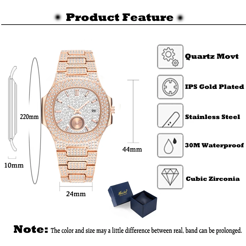 Уникальные мужские часы от роскошного бренда Patek, модные мужские часы из розового золота, кварцевые часы с хронографом, алмазная сталь, Iced Out часы