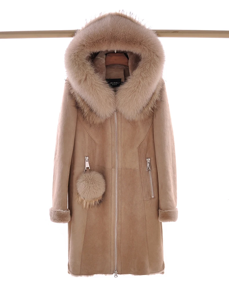 New Arrival Real Sheepskin Lady Coat With Fox Fur Collar With Long Sleeve Zipper Elegent Style Thick Warm Fur