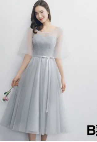 grey d Vestido De Noiva Синий bridaesmaid платья Чай-с рукавом средней длины Милая Дешевые Простой Пром Выпускной официальная Вечеринка платье - Цвет: grey d