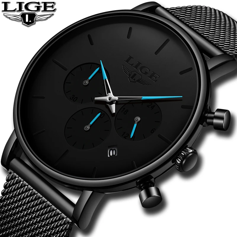 2019 LIGE мужские часы Топ Бренд роскошные повседневные ультра тонкий сетчатый
