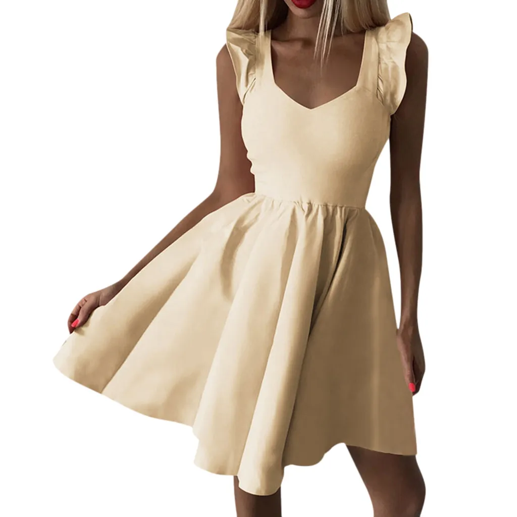 Женское платье SAGACE однотонное из полиэстера без рукавов с треугольным вырезом