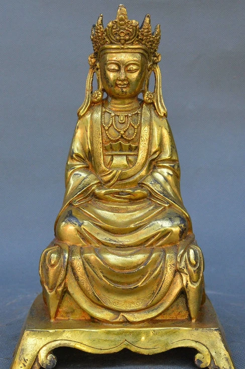 

China Buddhism Temple Bronze Gilt Amitayus auspicious Boddhisattva Buddha Statue