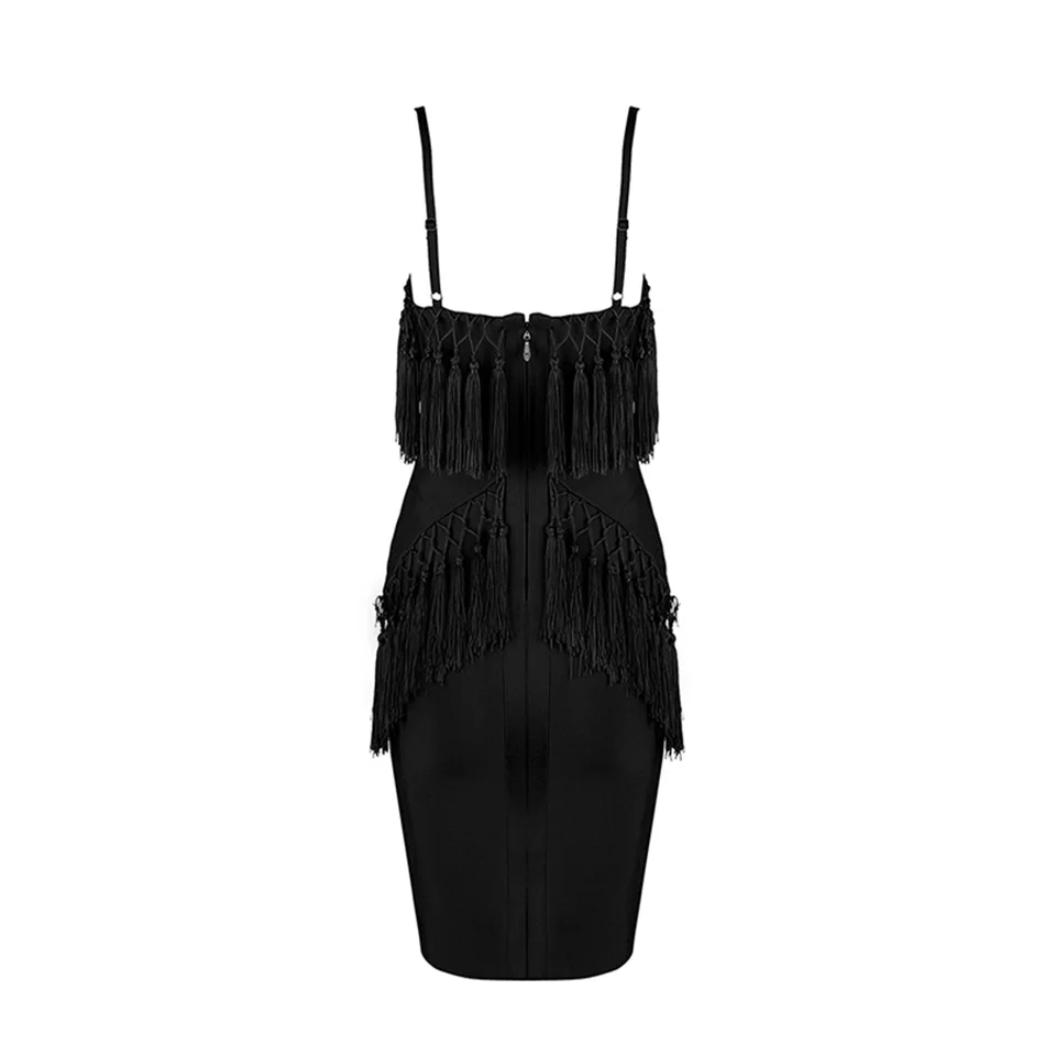 Backless Red Black Tassel Sexy Dress Women Sleeveless Strappy Fringe Bandage Lady Party Night Bodycon Dresses Robe Femme | Женская