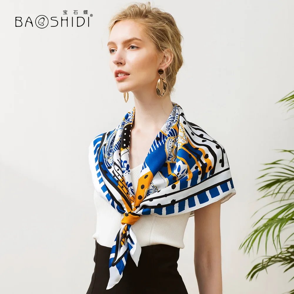 [BAOSHIDI] 2018 новый дизайн 100% шелковый шарф модный бренд одинаковый стиль шелковые
