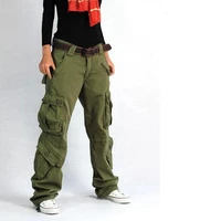 women cargo pants pocket cotton hip hop leisure trousers loose baggy military army tactical pants wide leg joggers plus size