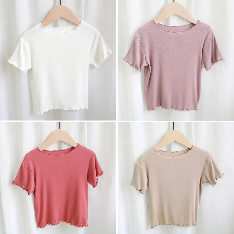

2019 Summer Solid Colors Tshirt Toddler Baby Girl Cotton Clothes Short Sleeve Ruched T Shirt Girls Tops Kids Children Clothing