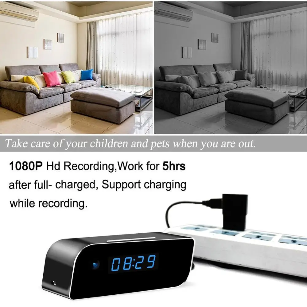 CCTV 1080P WIFI мини камера с будильником Беспроводная няня часы P2P безопасность ночное