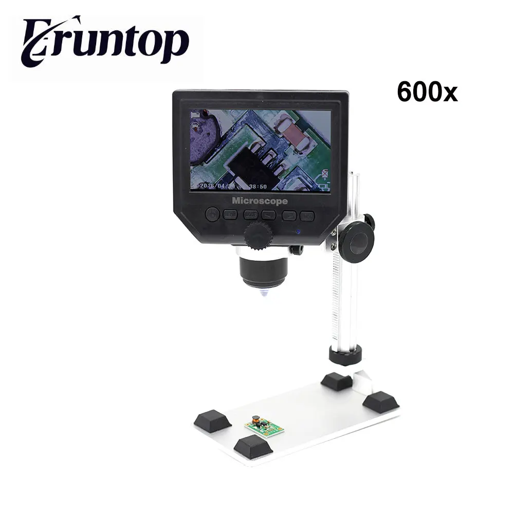 Eruntop портативный 600X3,6 MP, цифровой микроскоп 4," lcd электронный HD видео микроскопы USB эндоскоп Лупа камера - Цвет: Al-alloy Stand
