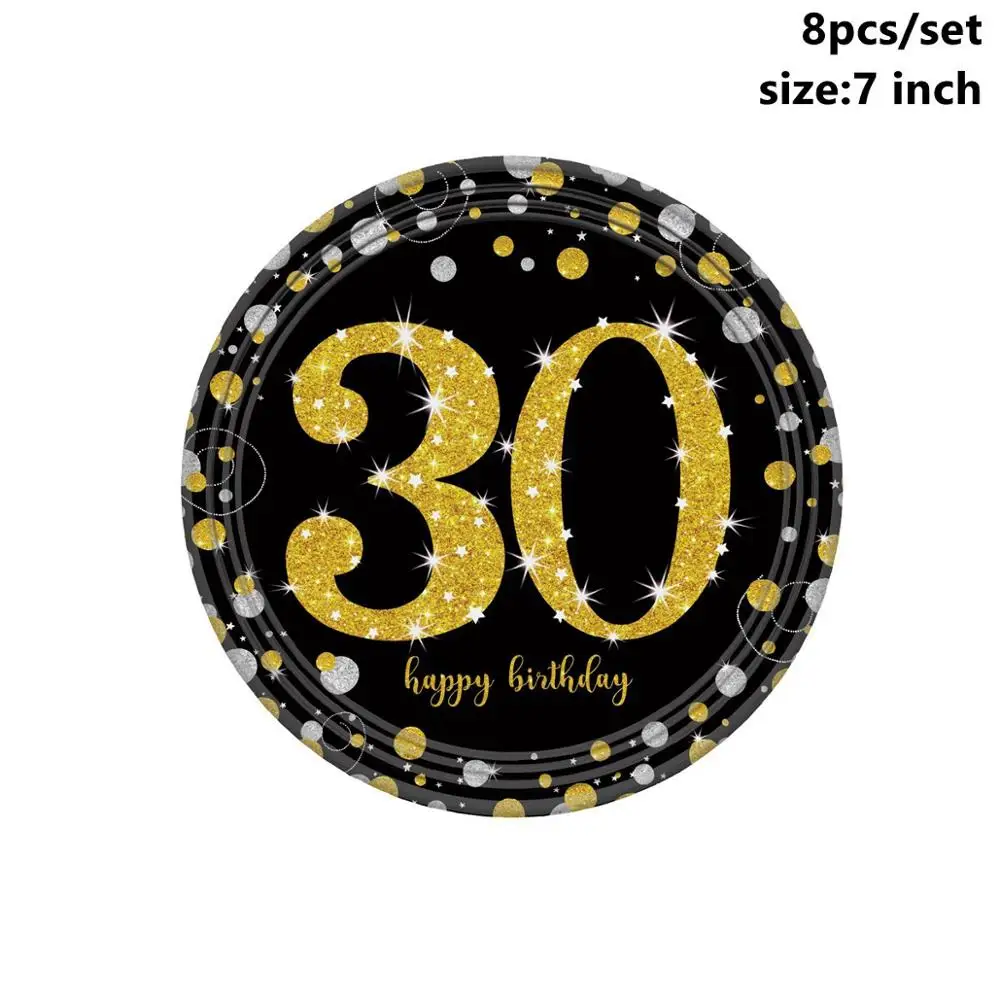 Gold Plates 7inch Taoup черная Золотая бумага 30 одноразовая посуда на день рождения 30-й декор с днем рождения Декорации для взрослых одноразовая посуда для вечеринок - Цвет: Gold Plates 7inch