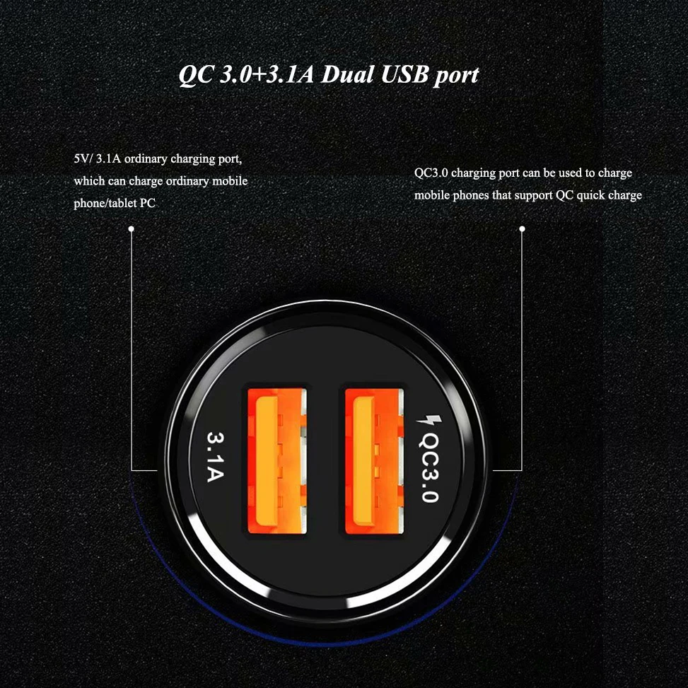 Автомобильное зарядное устройство QC3.0 с двумя usb портами для iphone11 XS MAX SamsungS10 Huawei