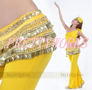 Египет три 3 ряда одежда хип хоп обертывания танец живота юбка костюм золотой