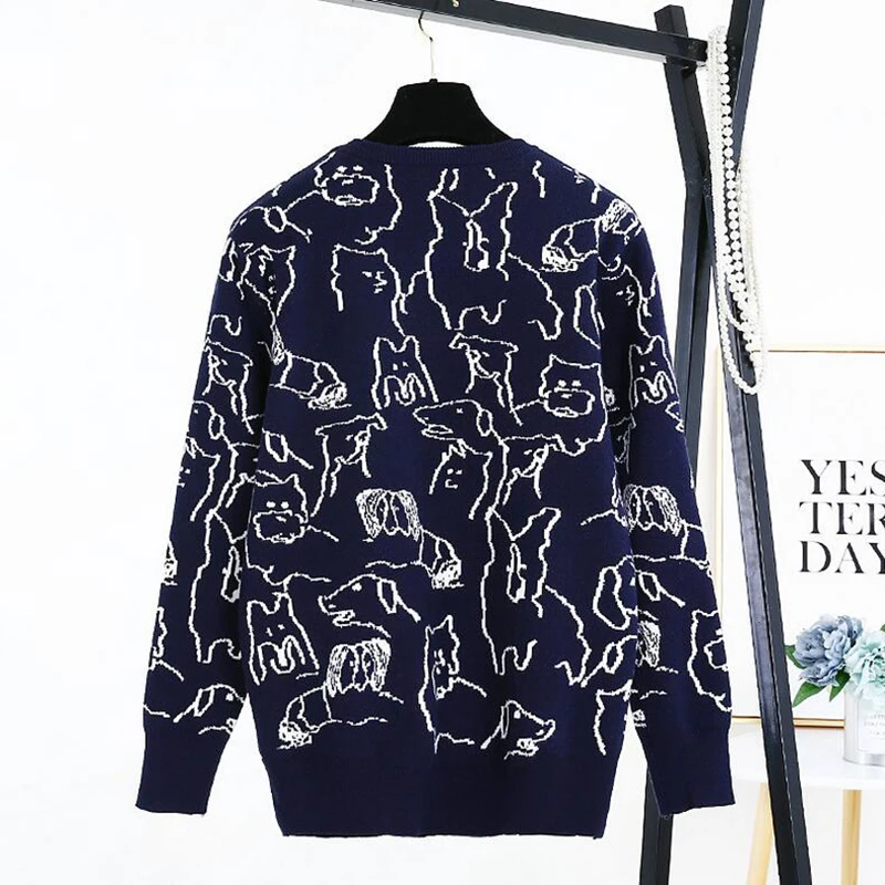 Vetore autumn and winter new cartoon dog net red blue sweater female loose Korean version of the 2018 12003# | Женская одежда