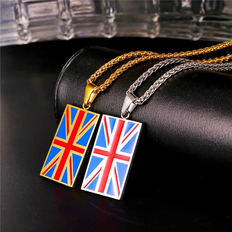 Флаг Великобритании ожерелья и подвески желтого золота цвет нержавеющая сталь