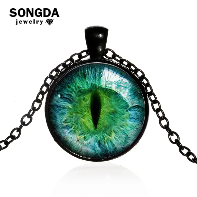 

SONGDA Dragon Eyes Necklace Evil Eye Round Clear Glass Cabochon Time Gem Handmade Necklaces Pendants Personality Gothic Jewelry